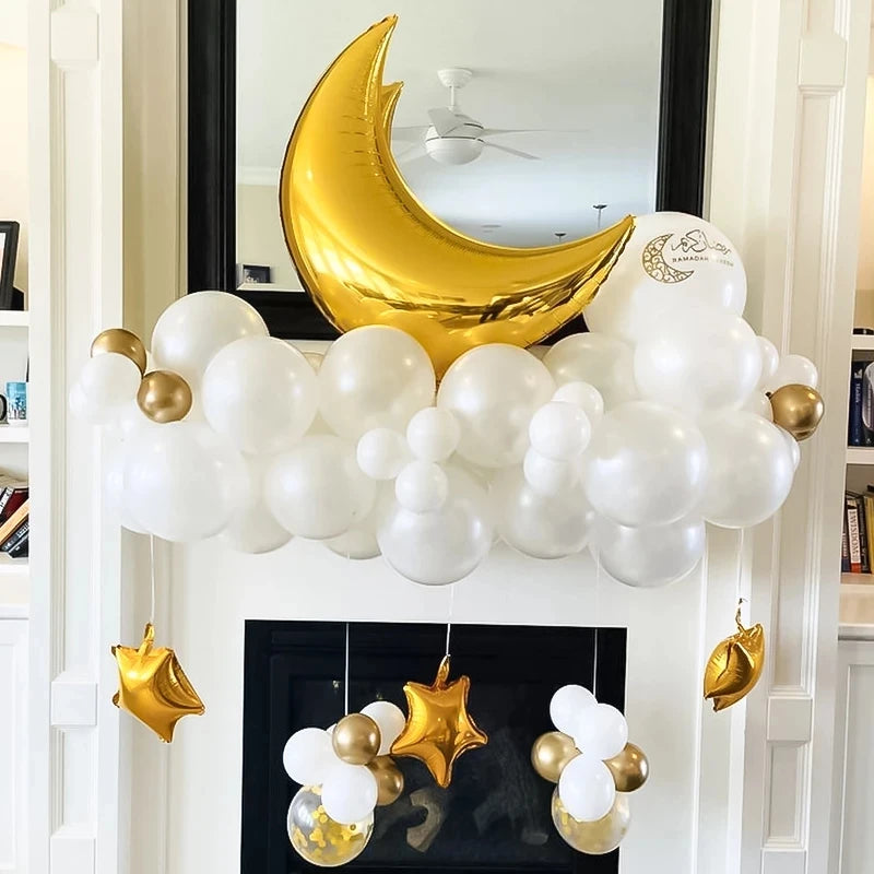 60Pcs Moon Star Balloon Set for Muslim EID Mubarak Festival Home DIY Decoration Ramadan Kareem Kids Birthday Party Ballon Globos