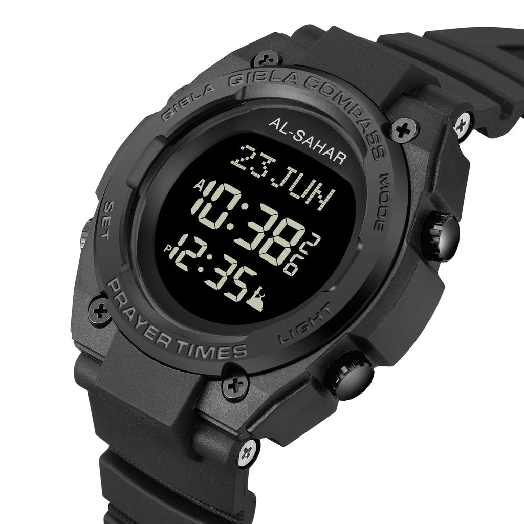 2025 New Arrival Muslim AZAN Watch Digital Sport Alarm AL FAJR Prayer Times Muslim Islamic Arabic Dial Qibla Clock