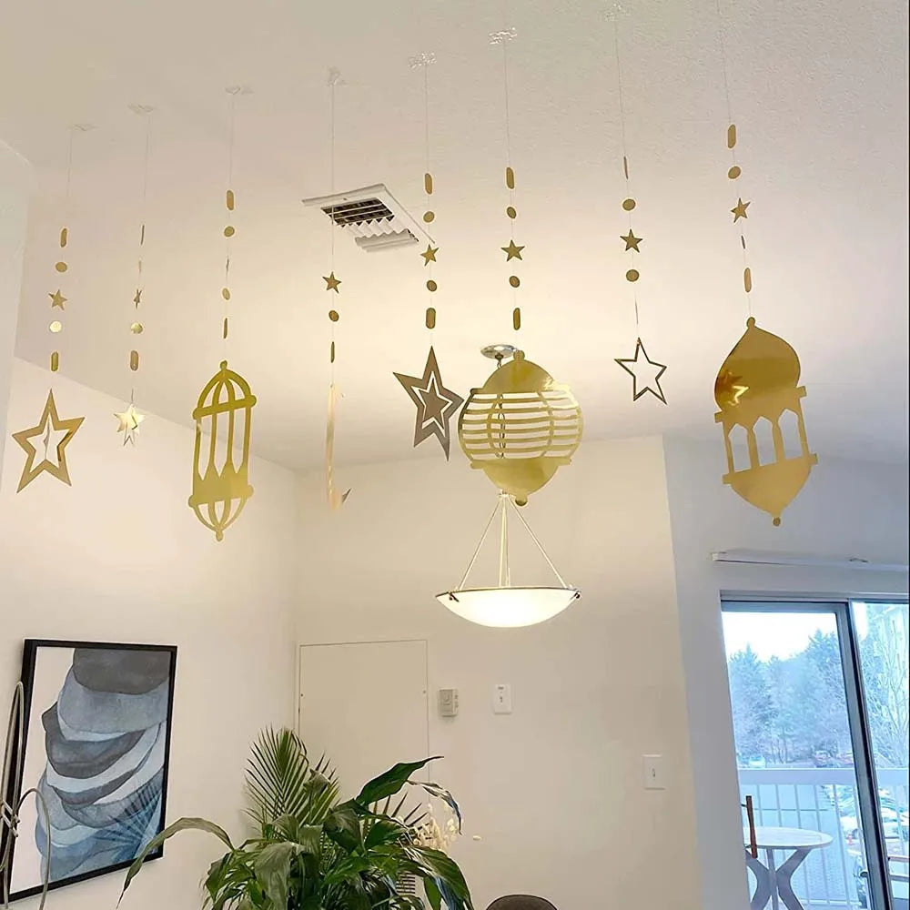 Gold Star Crescent Moon Lantern Ramadan Garland EID Decoration Happy Ramadan Mubarak Party Decor  Islamic Nights Party Supplies