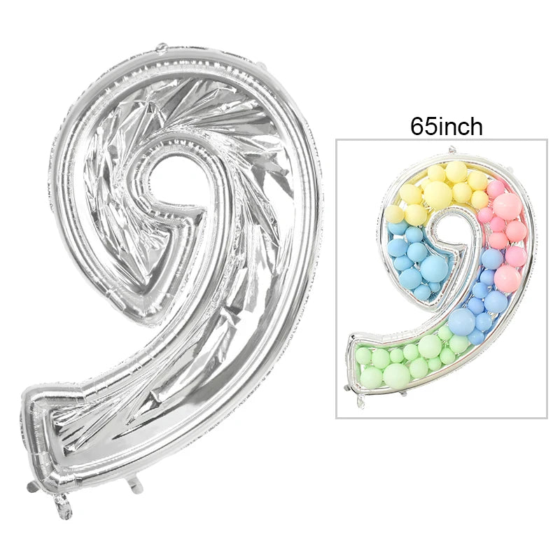 65inch Large Foil Number Balloon DIY Filling Frame 1st 18th Birthday Decoration Balloons Filling Box Wedding Anniversary Decor