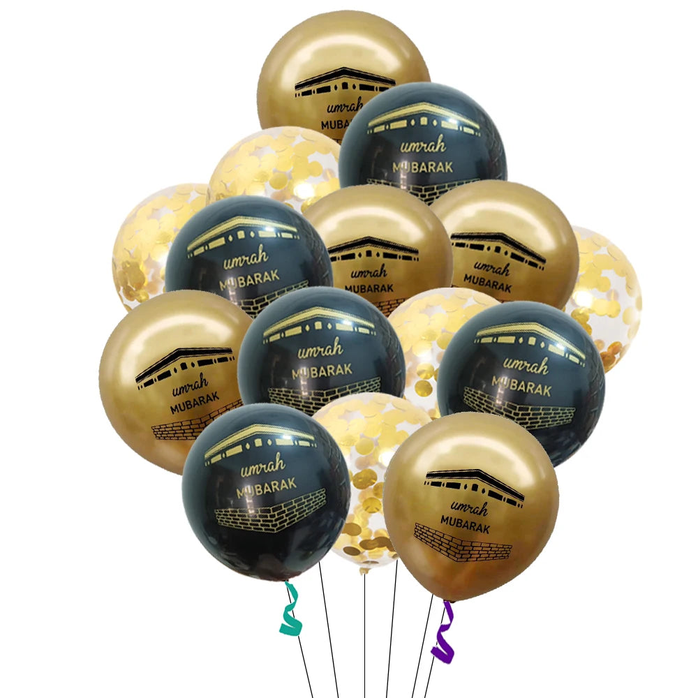 Black Gold Umrah Mubarak Latex Foil Balloon Eid Mubarak Islamic Muslim Ramadan Kareem Festival Party  Eid al Adha Decor Supplies