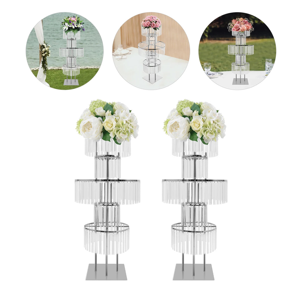 2PCS 5-tier Crystal Flower Stand Wedding Centerpieces Crystal Vases Premium Display Shelf for Party Table Decor Gold/Silver