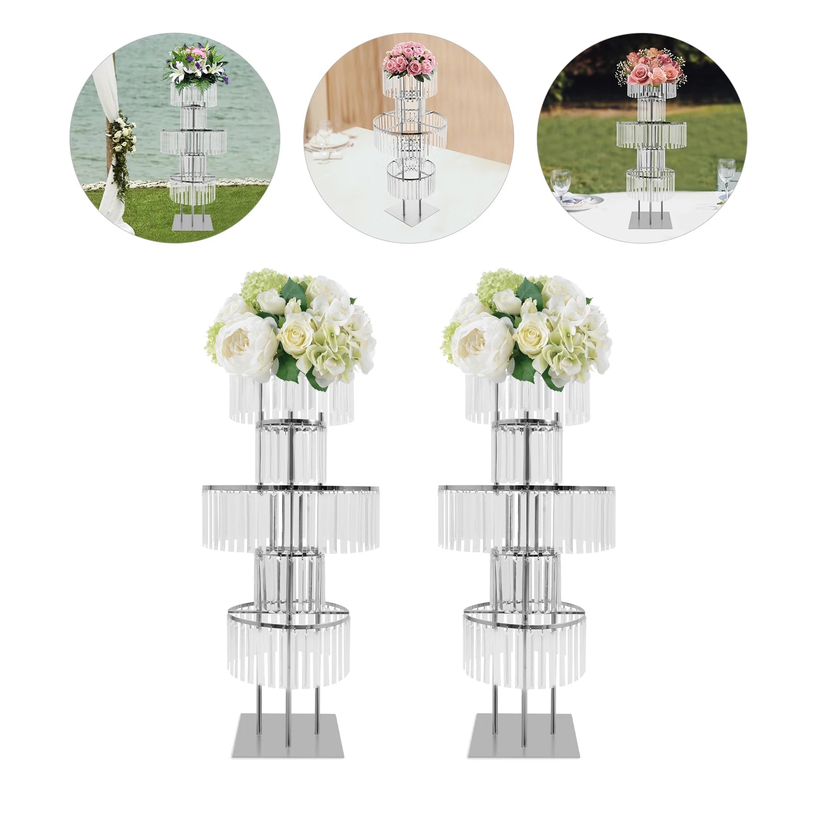 2PCS 5-tier Crystal Flower Stand Wedding Centerpieces Crystal Vases Premium Display Shelf for Party Table Decor Gold/Silver