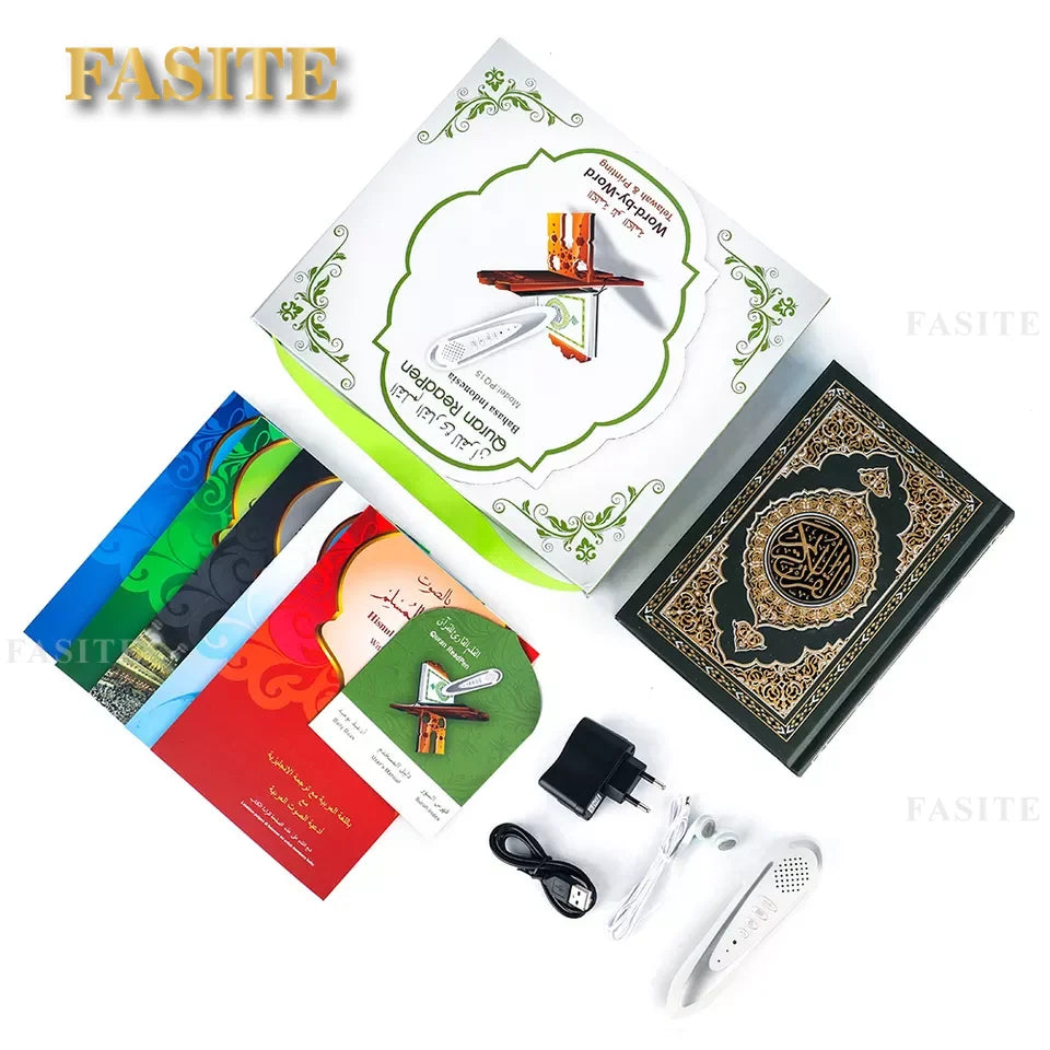 Digital Quran Reading Pen with Small Quran Book Wooden Box Word by Word Audio