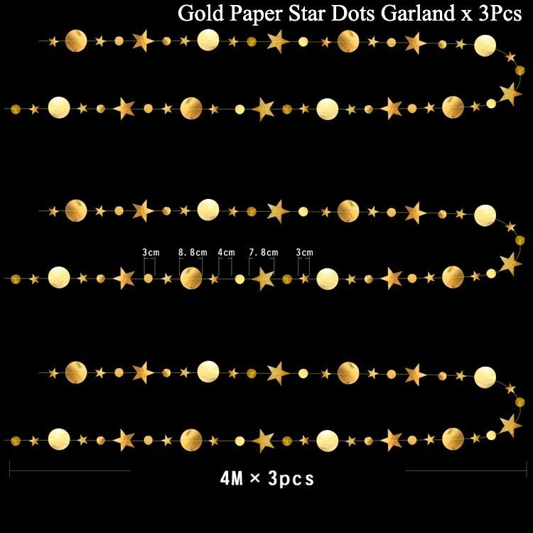 Gold EID Party Decorations Happy Birthday Banners Circle Twinkle Star Garland Metallic Tinsel Banners Hanging Streamer Backdrop