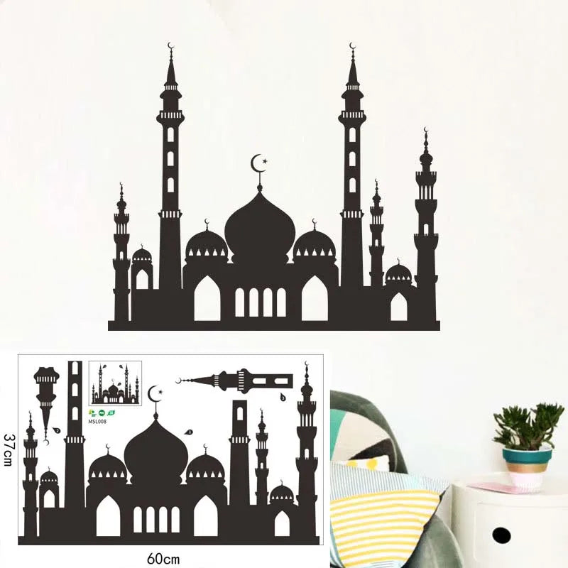 Ramadan Kareem Wall Stickers Moon Star Lantern Wall Decal 2024 Eid Mubarak Decorations for Home Muslim Islamic Party Decorations