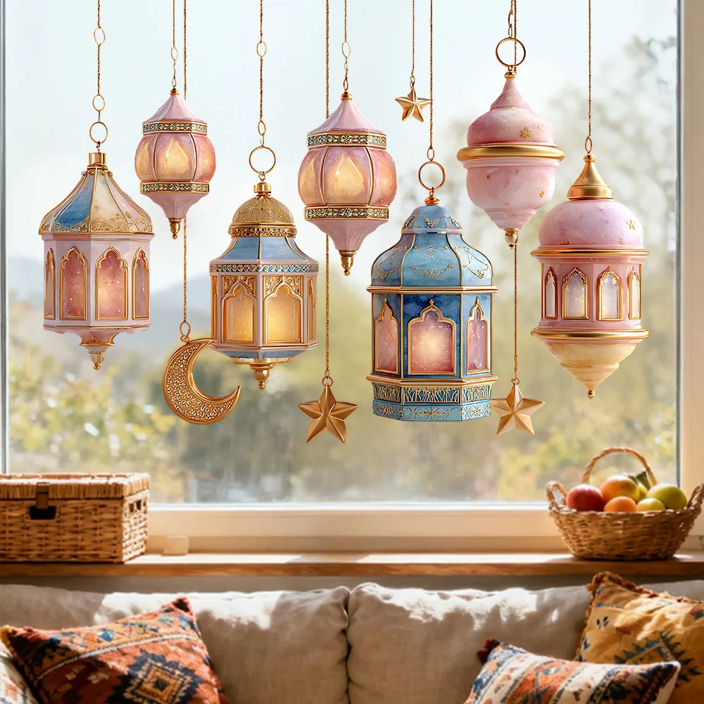 2026 Eid Al-Fitr Wall Decals Moonlight and Star Lights Ramadan Kareem Cards Muslim and Islamic Window Decals Eid Decorations