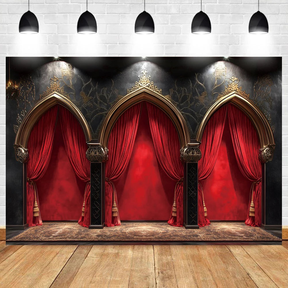 Medieval Palace Pillar Backdrop Retro Red Wall Pregnant Portrait Birthday Wedding Eid Mubarak Party Decoration Photo Background