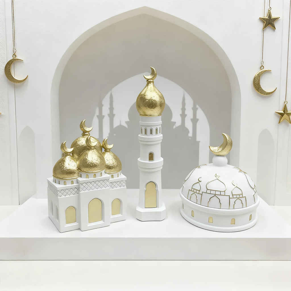 Islamic Ramadan Decor Set - Prayer Table & Shelf Ornaments Featuring Blessing Symbols Resin Material Muslim Home Decor