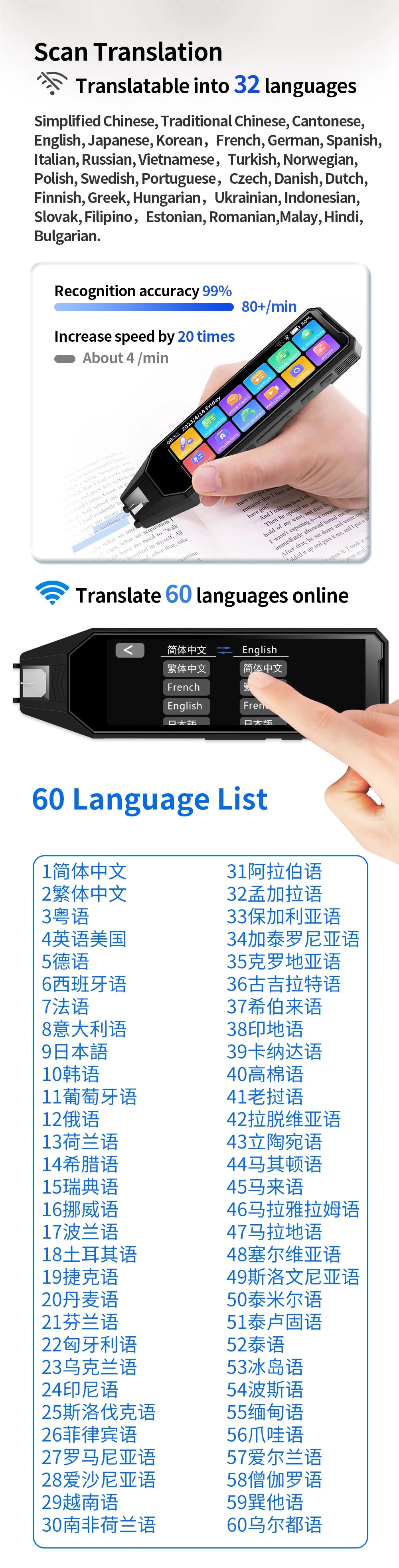 Real-Time Translation Pen for 134 Languages Reading & Dictionary