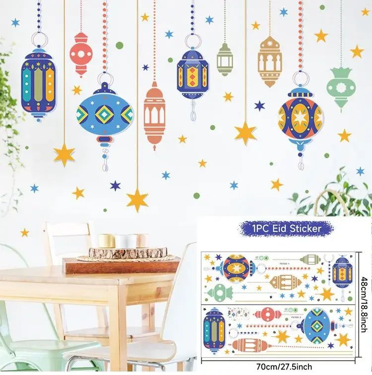 Eid Mubarak Window Sticker 2025 Kareem Ramadan Decor for Home Ramadan Mubarak Wall Sticker Islamic Muslim Wall Decals Decor