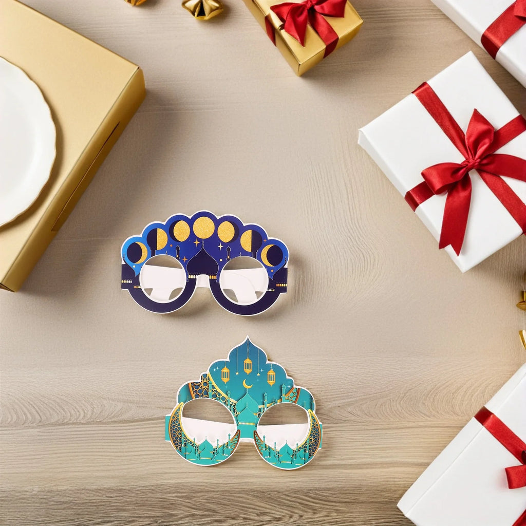 6Pcs Moon Festival Party Glasses Eid Mubarak Unique Paper Eyewear Fun Photo Props Festival Supplies Funny Glasses