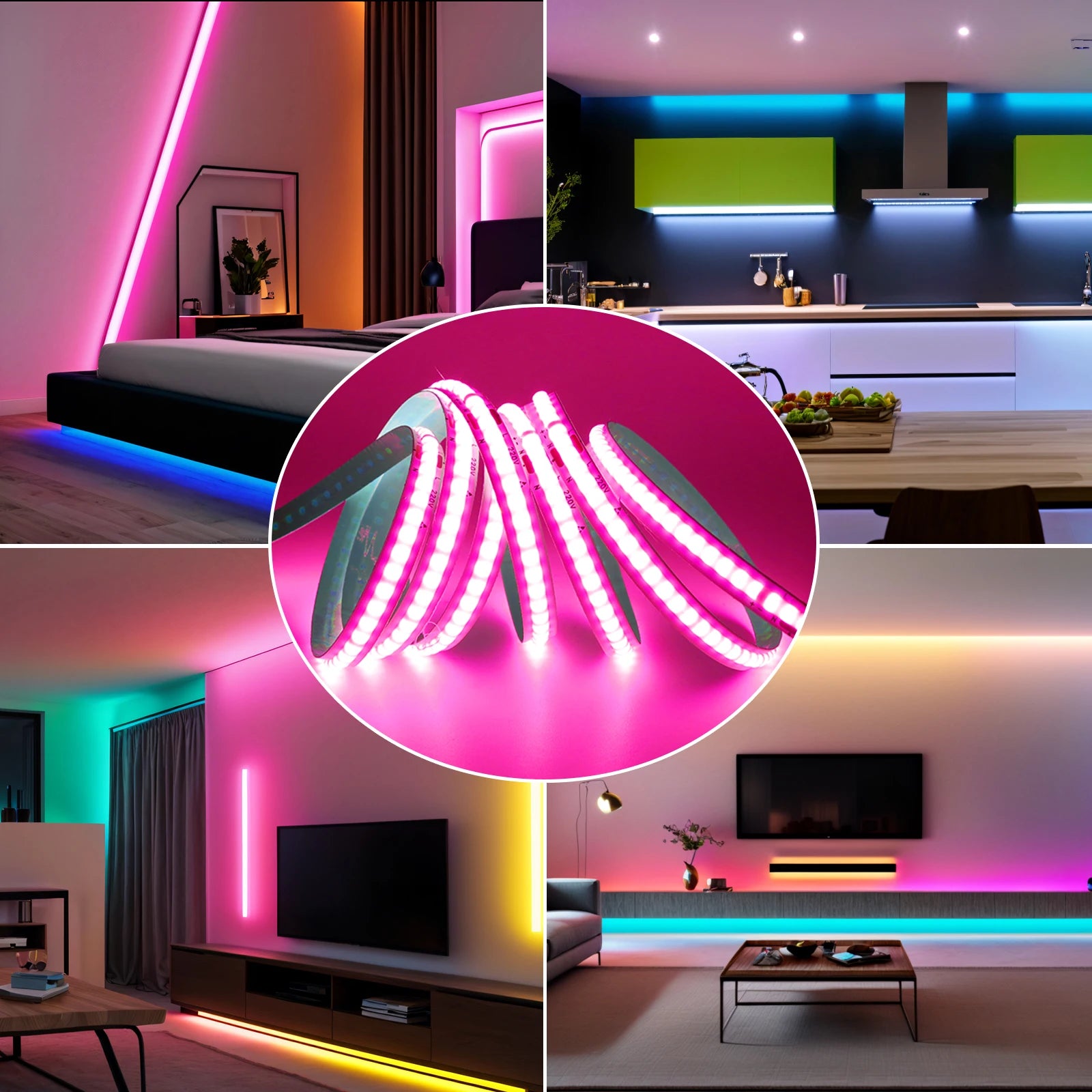 AC 220V COB Strip 240Leds/M 5M 10M 20M 50M/Roll Red/Green/Ice Blue/Pink/White/Purple Flexible Ribbon LED Light For Home Decor