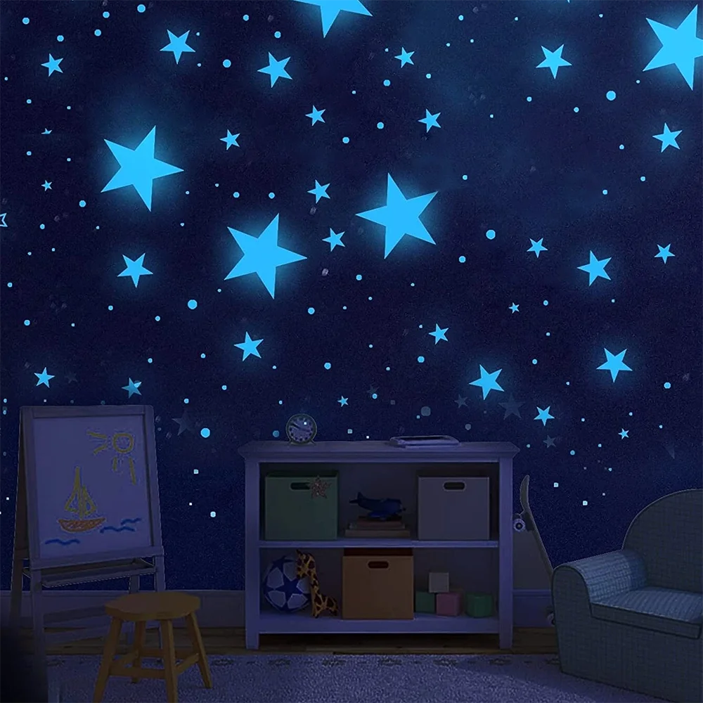 100/50/3pcs Glow In The Dark 3D Star Moon Wall Stickers Glow Sticker Christmas New Year Bedroom Ceilings Decor Glow Wall Sticker