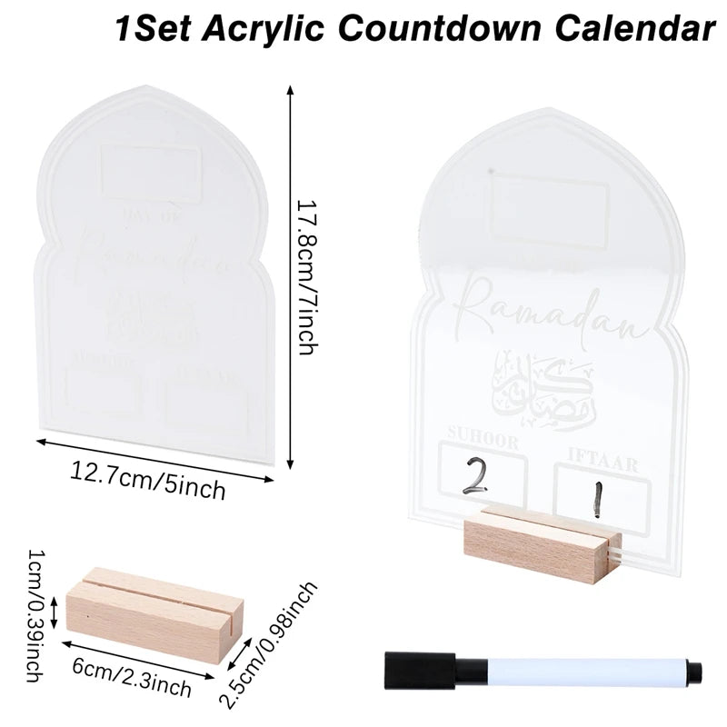 Ramadan Countdown Calendar Acrylic Eid Mubarak Ornament Kareem Ramadan Decoration 2025 For Home Islamic Muslim Party Decor Gifts