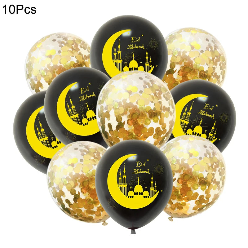 10Pcs Eid Mubarak Latex Confetti Balloons Islamic Muslim Party Supplies 2023 Ramadan Kareem Decoration For Home Eid Al Adha Gift