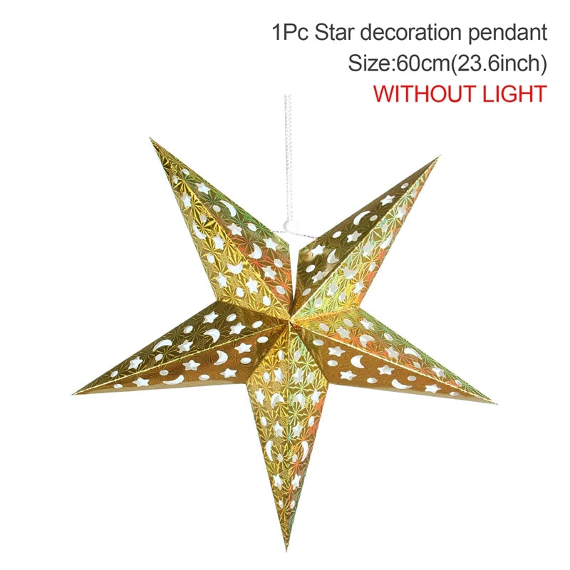 30-75cm Hollow Star Hanging Pendant Eid Mubarak Christmas Ramadan Decoration 2024 Islamic Muslim Party Decor Ramadan Kareem Gift