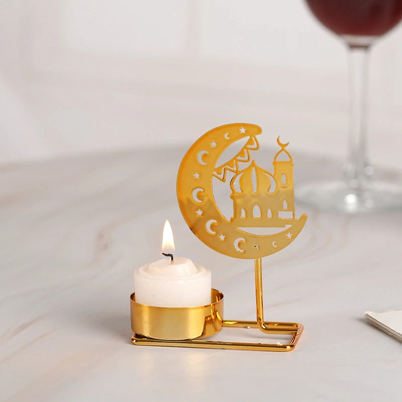 Ramadan Candlestick Home Decor Eid Mubarak Candle Holder Table Ornament Muslim Festival Party Crescent Moon Star Decor