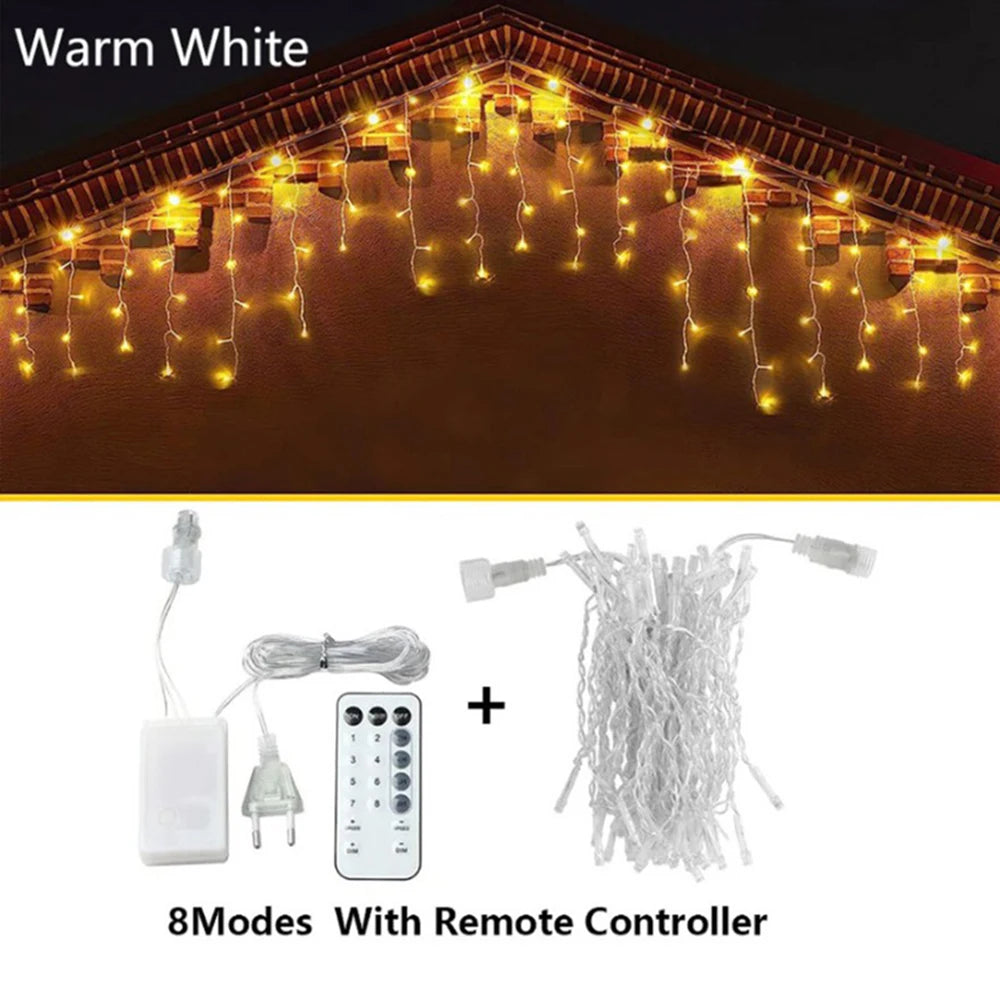 3.5M-40M Icicle String Lights LED Fairy Lights Christmas Garland Outdoor For New Year Garden Yard Party Wedding Terrace Decor