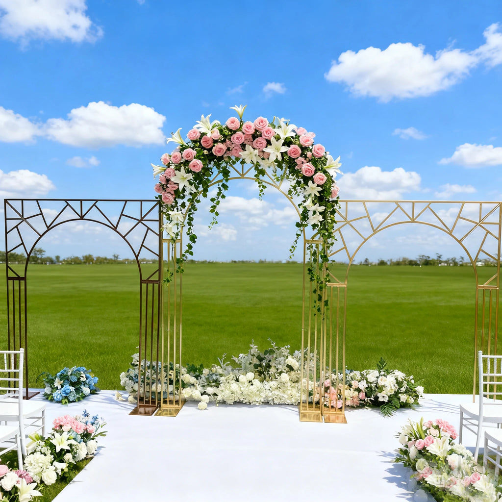 1pcs f30 83in Golden Stainless Steel Crescent Half Moon Wedding Arch Party Stage Backdrop Flower Stand Background Arch ivy332