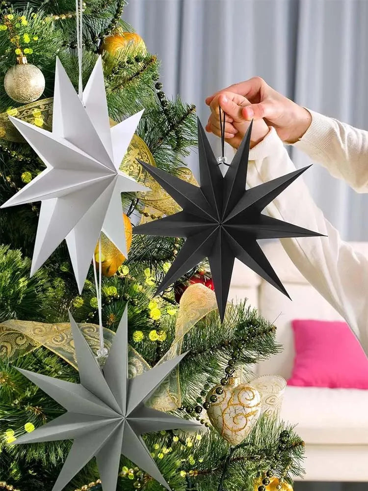 1Pc Black White Gray Paper Lanterns Hanging Star Lampshade Christmas Nine-Pointed Star Origami Lanterns Household Decorations