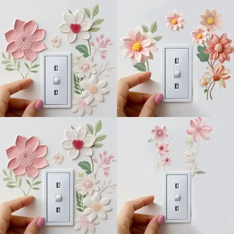 Waterproof Sticker For Bedroom Flowers Switch Stickers PVC Self-adhesive Removable Bathroom Home Decoration Decals