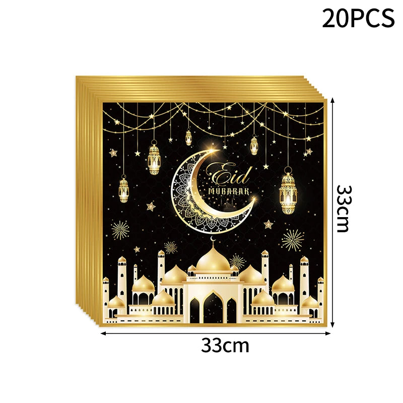 Ramadan Tableware Decorations Moon Star Party Supplies Hanging Cloth Eid Mubarak Banner Eid Plates Cups Tableware Decorations