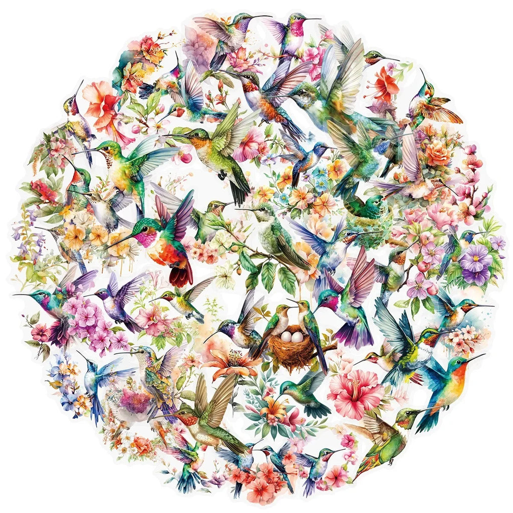 50/100PCS Cartoon Hummingbird Flower PET Graffiti Stickers Aesthetic Stationery DIY Decoration Scrapbooking Laptop Skateboard