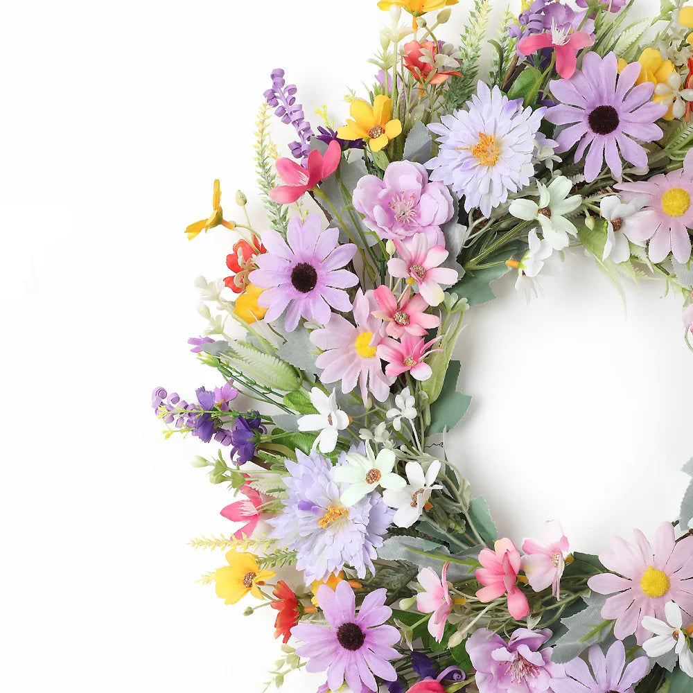 YeeNanee Vibrant Wild Flowers Spring Wreaths for Front Door Artificial Daisy Tulip Lambs Ear Summer Wreath Home Wall Decoration