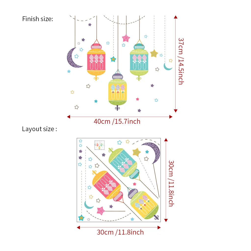 Ramadan Kareem Moon Star Lantern Wall Decal Eid Mubarak Decorations for Home Wall Window Sticker Muslim Islamic Party supplies