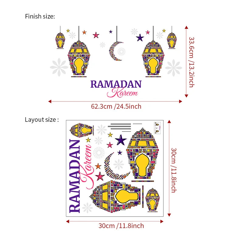 Ramadan Wall Stickers Eid Mubarak Decorations Allah Quran Muslim PVC Removable Wall Sticker Arabic Calligraphy Wall Art Decals