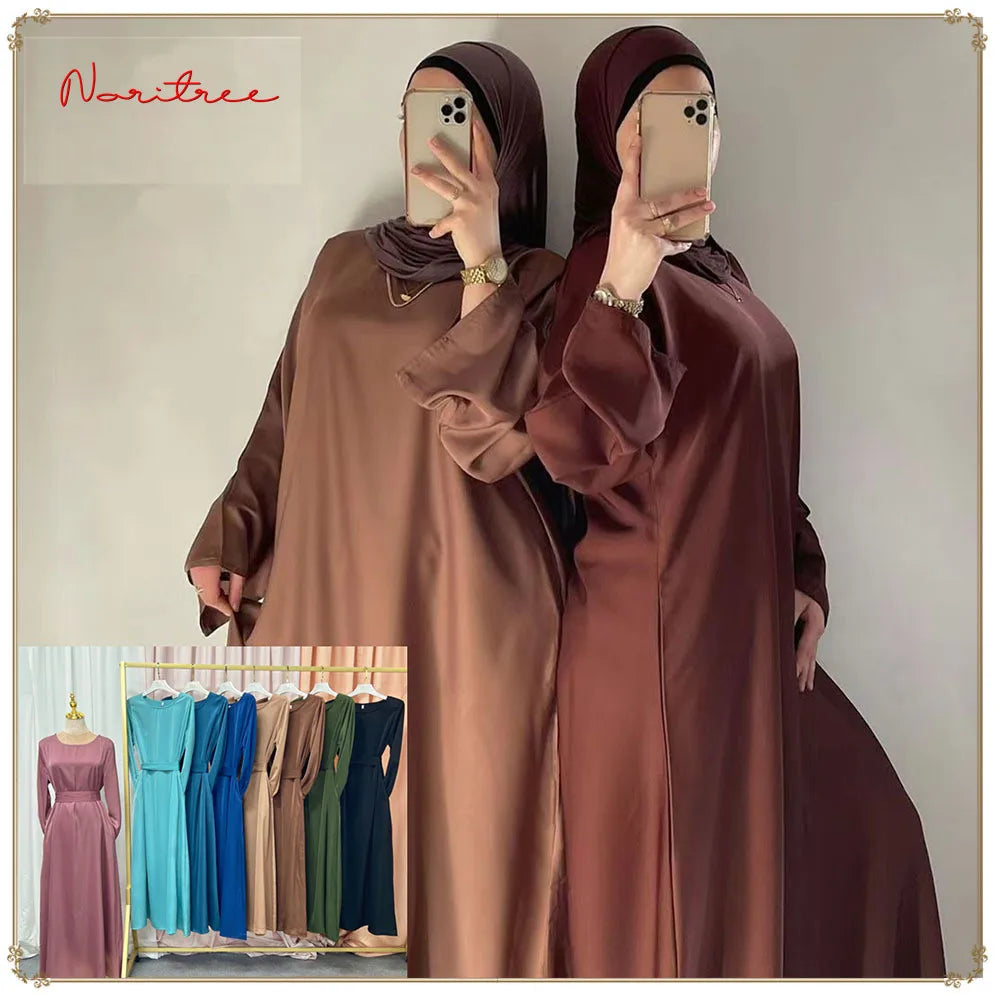 Fashion Sliky Djellaba Muslim Dress Dubai Full Length Flare Sleeved Soft Abaya Dubai Turkey Muslim Islam Robe WY921