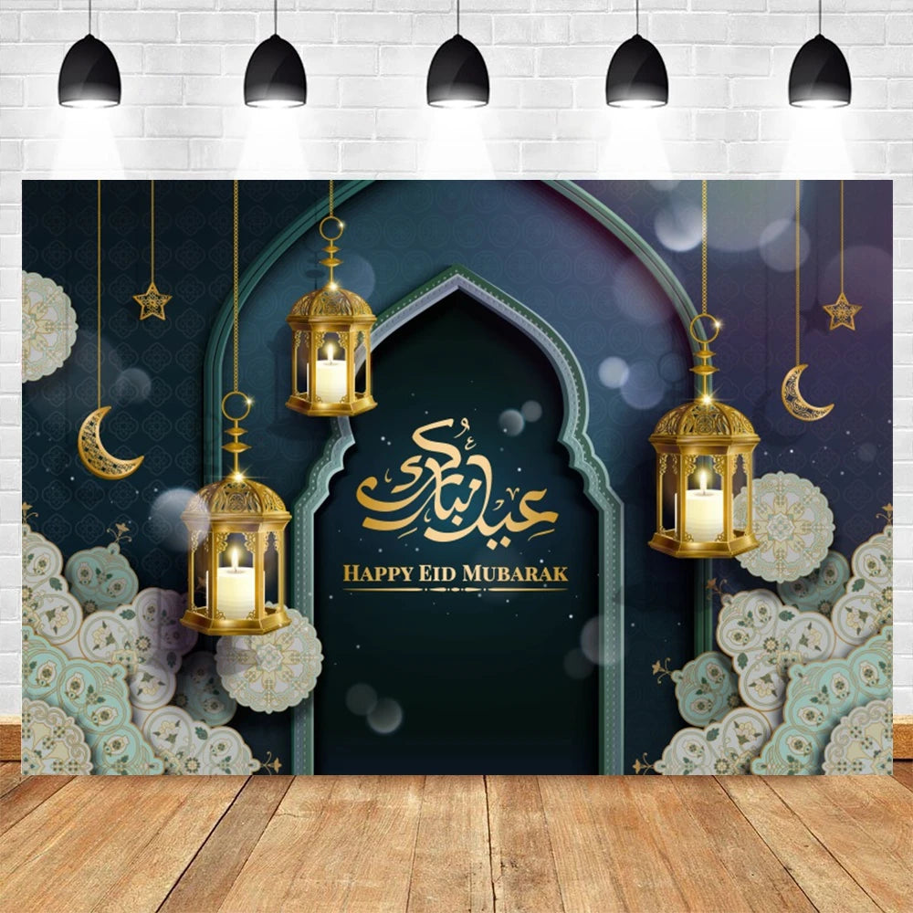 Ramadan Kareem Backdrop Eid Mubarak Party Lantern Flower Moon Islamic Family Party Photography Background Decor Banner Poster