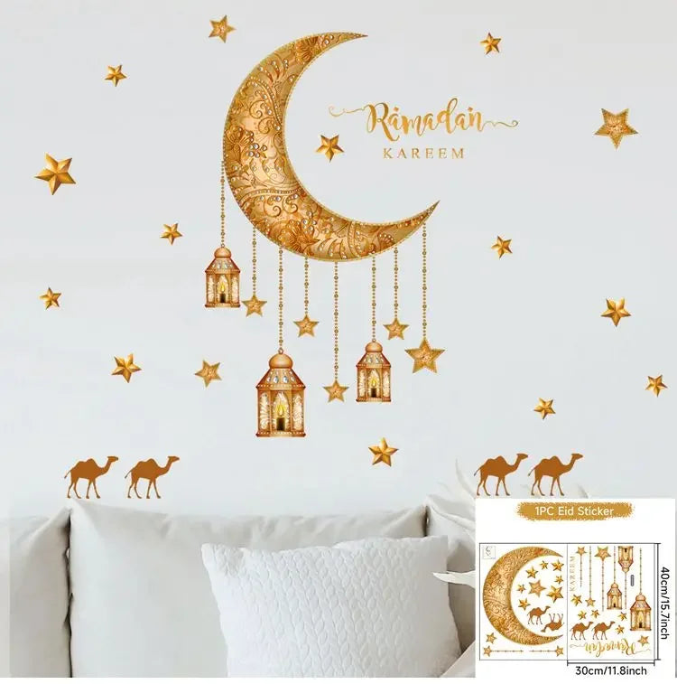 Eid Mubarak Window Sticker 2025 Kareem Ramadan Decor for Home Ramadan Mubarak Wall Sticker Islamic Muslim Wall Decals Decor