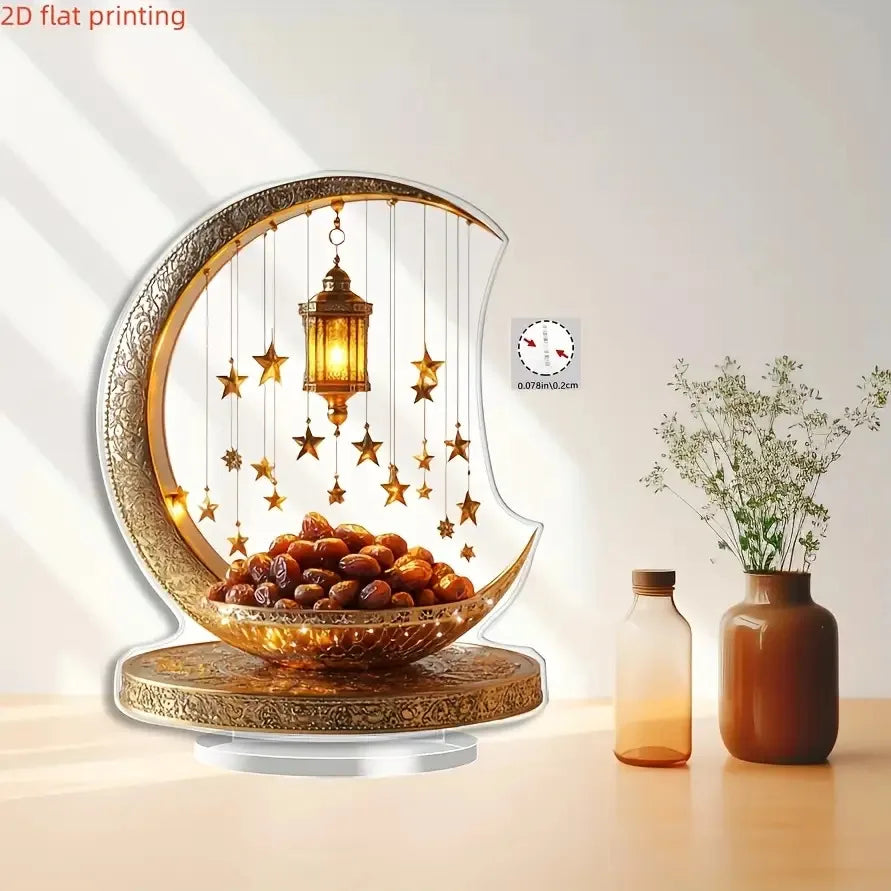 1Pcs 2D Elegant Acrylic Crescent Lantern and Star shaped Desktop Decoration for Eid al Fitr Celebration Home Decoration Ornament