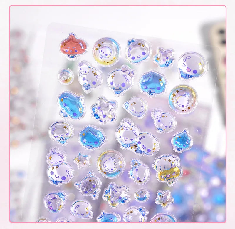 Embossed Animal 3D Crystal Sticker DIY Crafts PVC Cartoon Animal Sticker Melody Relief Decorative Sticker Water Cup Decoration