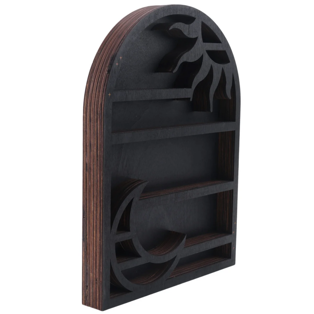Wood Storage Shelf - Stylish and Practical Wall Shelf, Crescent Sun and Moon Crystal Shelf GSY