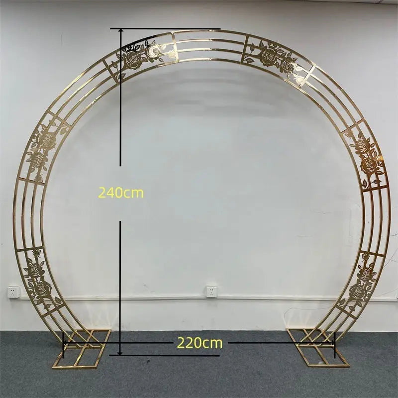 1pcs f30 83in Golden Stainless Steel Crescent Half Moon Wedding Arch Party Stage Backdrop Flower Stand Background Arch ivy332