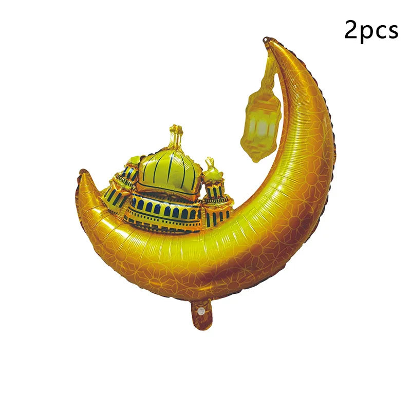 2Pcs Ramadan Mubarak Decoration Star Moon Foil Balloons Eid Mubarak Balloons Set Muslim Islamic Festival Party Decoration