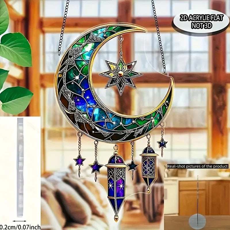 1pcs 2D Moon Acrylic Light Catcher, Traditional Islamic Design Ramadan and Eid Al-Fitr Window Hanging Decoration