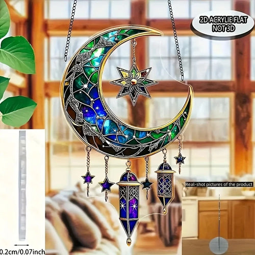 1pcs 2D Moon Acrylic Light Catcher, Traditional Islamic Design Ramadan and Eid Al-Fitr Window Hanging Decoration