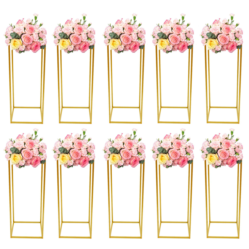 10Pcs Wedding Flower Stand Set 23.62"H Gold Metal Column Rack Wedding Party Prop Decor Balloon Display Holder Flower Vase Pillar