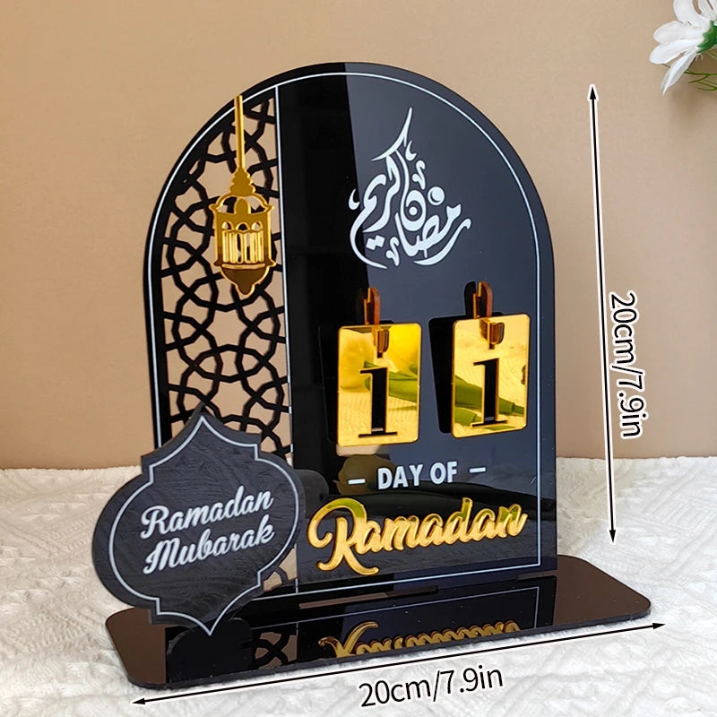 Ramadan Countdown Calendar Wooden Acrylic Castle Shaped Muslim Party Countdown Calendar 2026 Eid al Fitr Desktop Decoration
