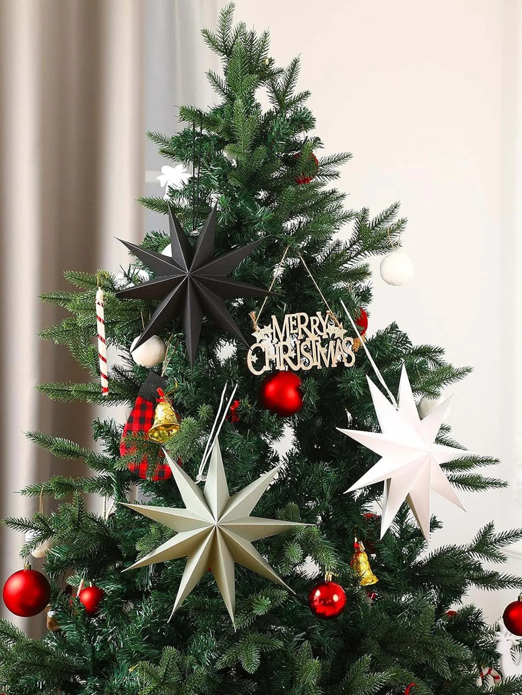 1Pc Black White Gray Paper Lanterns Hanging Star Lampshade Christmas Nine-Pointed Star Origami Lanterns Household Decorations