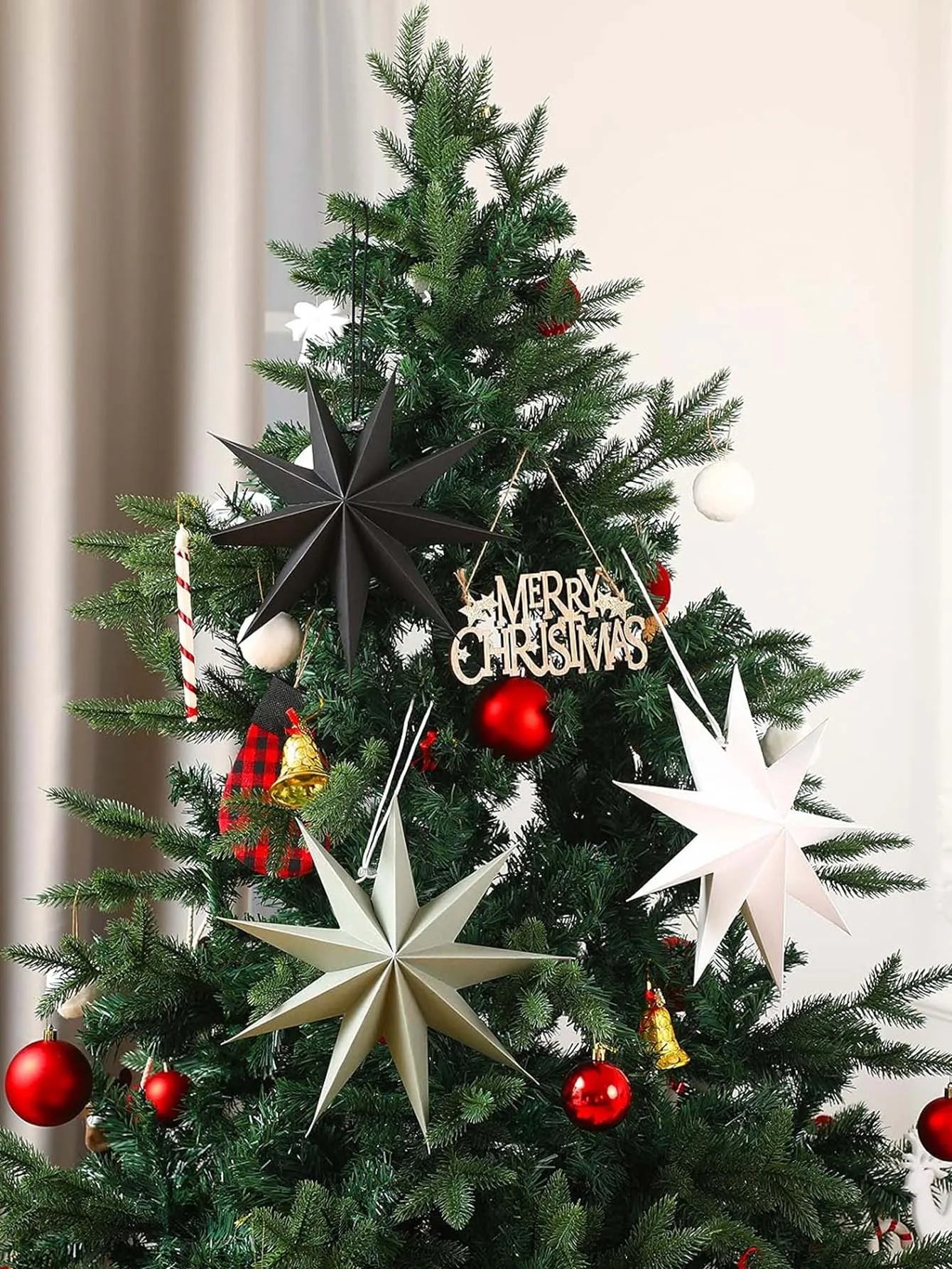 1Pc Black White Gray Paper Lanterns Hanging Star Lampshade Christmas Nine-Pointed Star Origami Lanterns Household Decorations