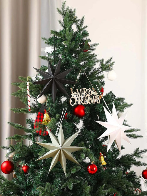 1Pc Black White Gray Paper Lanterns Hanging Star Lampshade Christmas Nine-Pointed Star Origami Lanterns Household Decorations