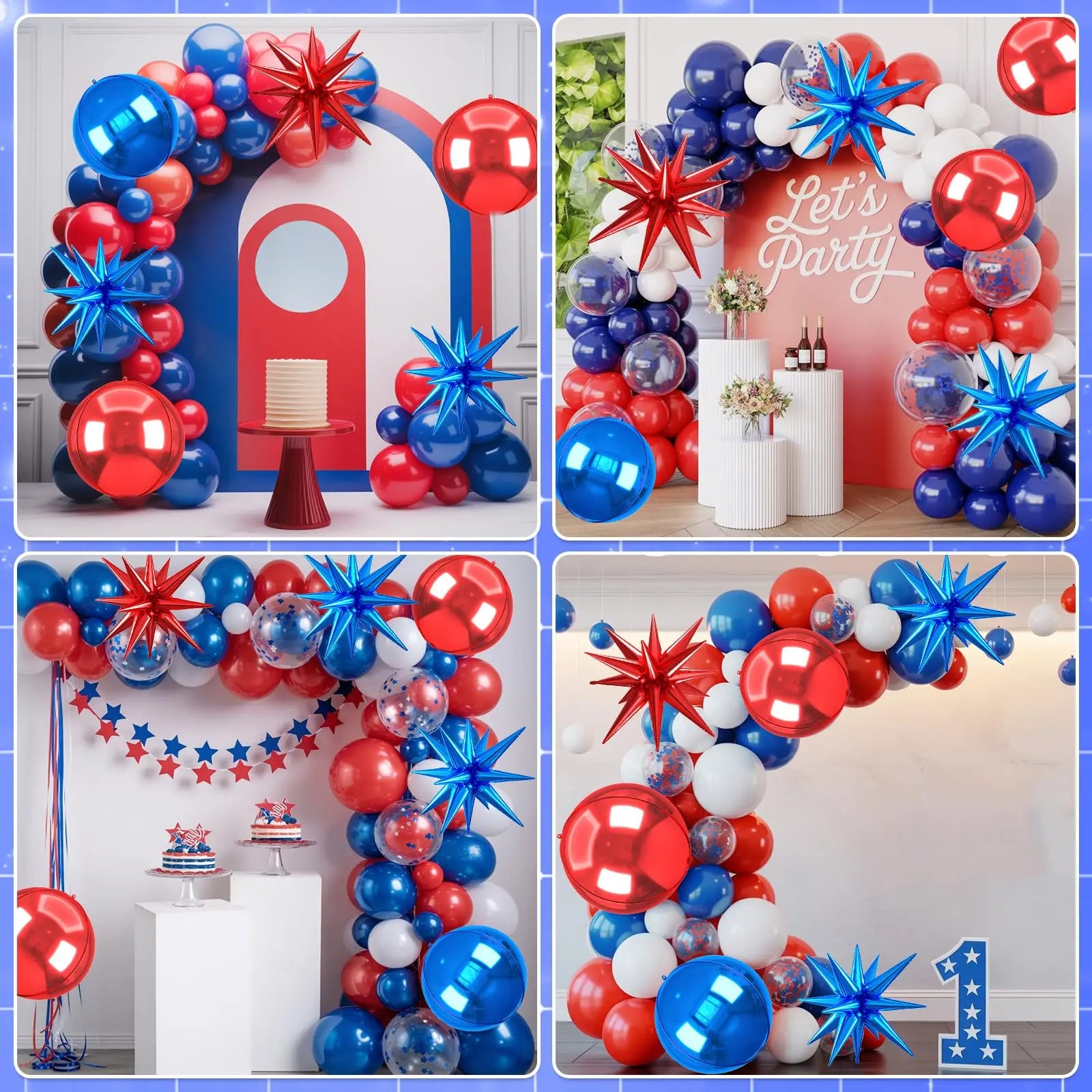 6pcs 22 inch 4D Big Round Exploding Star Foil Balloons Anniversary Birthday Wedding Theme Party Decoration Balloons