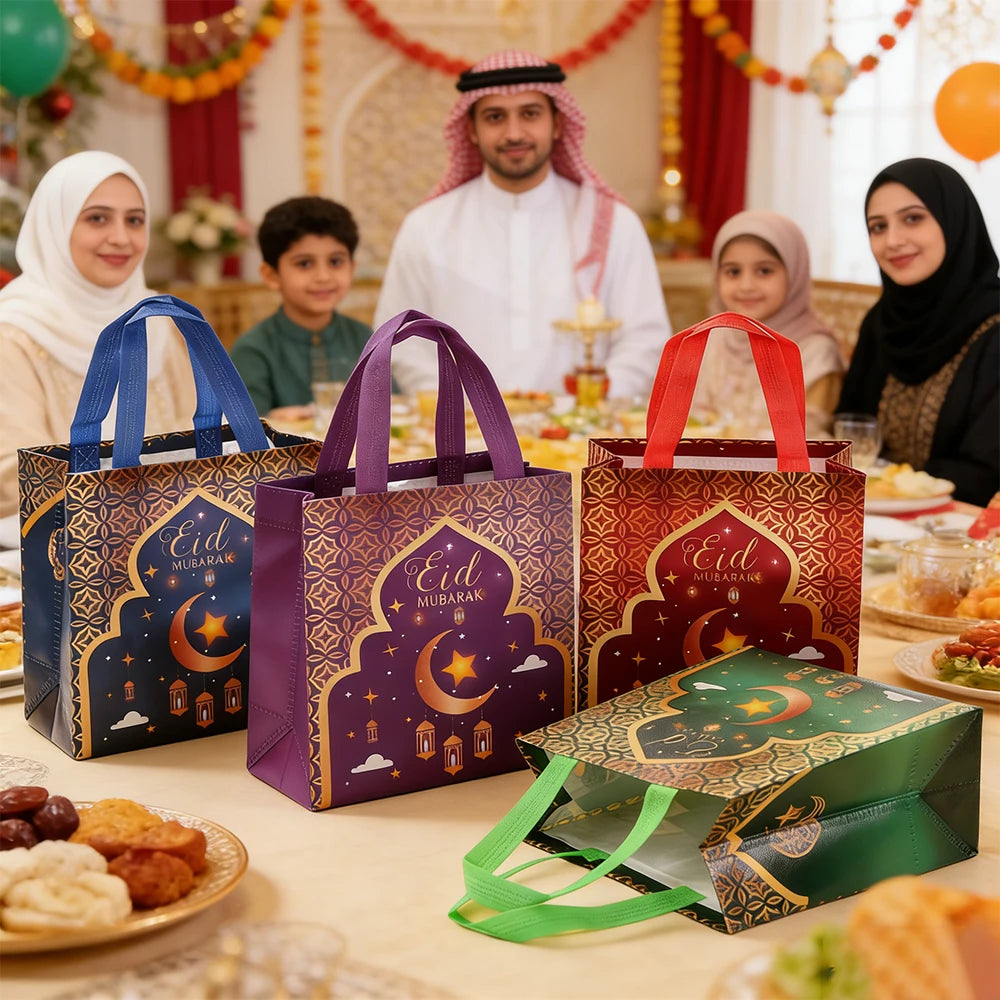 6/12pcs Eid Mubarak Non-Woven Gift Bags with Handle Ramadan Gift Packaging Bag Ramadan Kareem Decor Islamic Festival Party Favor