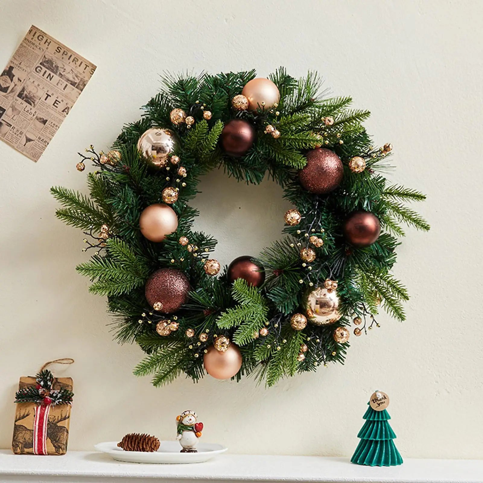 45cm Christmas Decoration Wreath For Front Door Red Berries Flower Garland Xmas Ornament Window Wall Hanging Decor