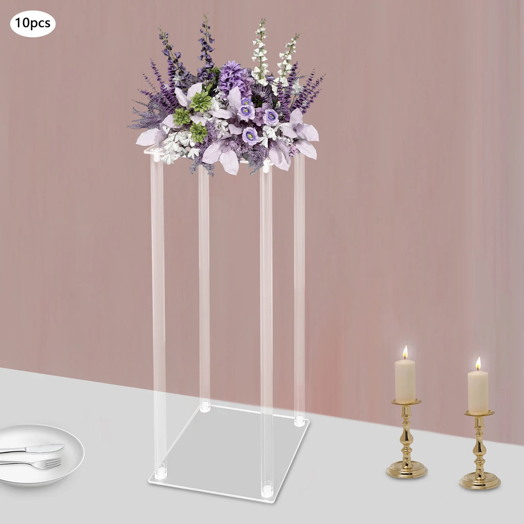 10Pcs Clear Acrylic Flower Stands Rectangular Flower Display Stand Acrylic Wedding Flower Stand 20x20x60cm